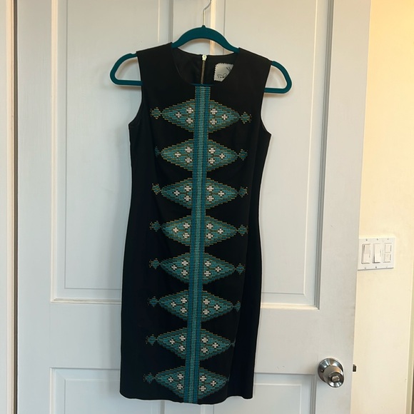 Turquoise and Gold Zip Up Midi Dress - Picture 1 of 4